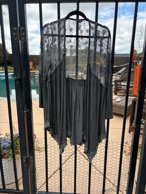 POL sheer Lace Trim Open Front - Dark Gray